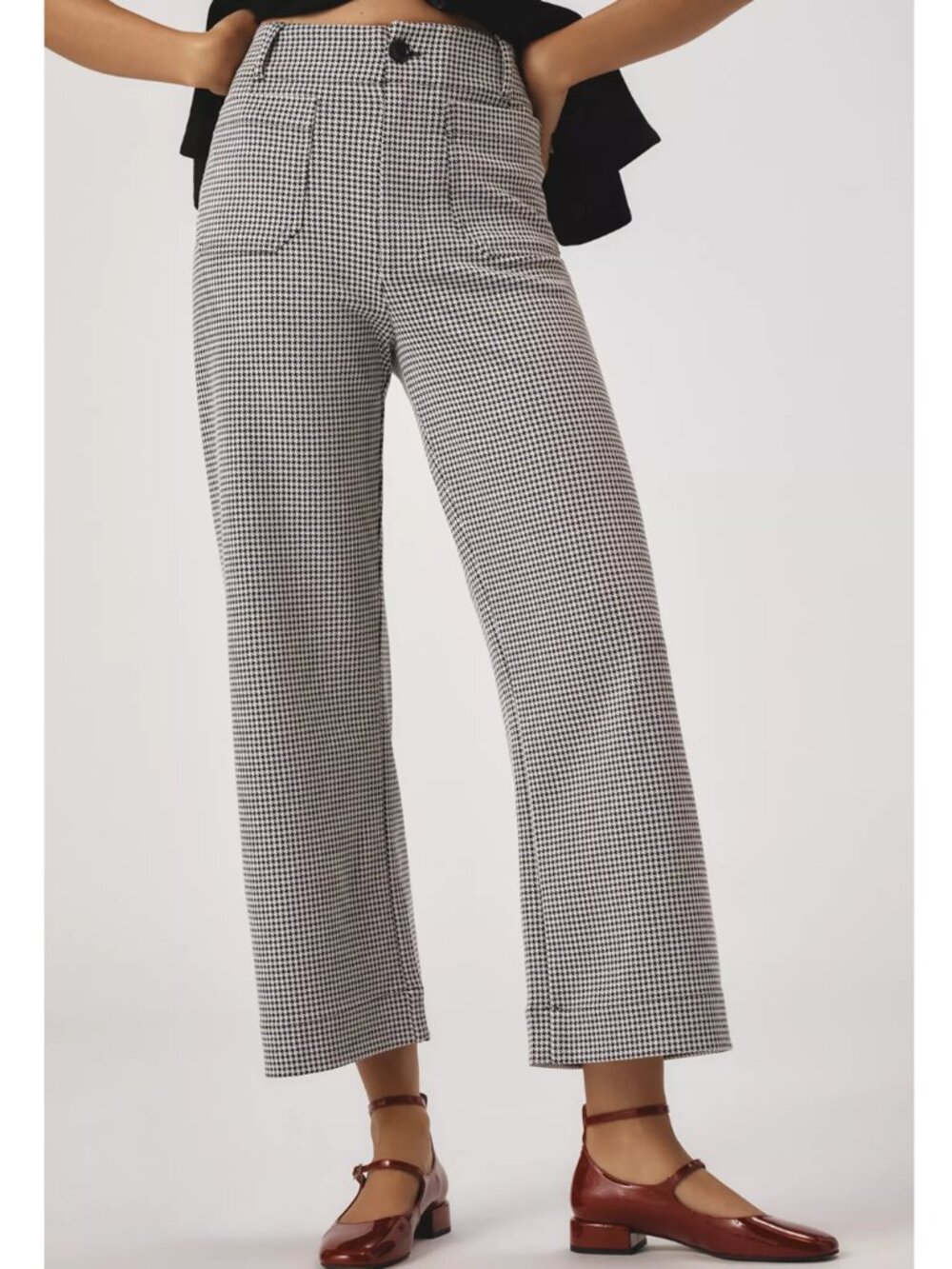 Anthropologie Maeve The Colette Houndstooth Crop Wide-Leg Pants Black White 28